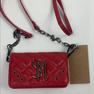 Steve Madden Brilly Crimson Red Quilted Crossbody Bag Flap Card case New NWT